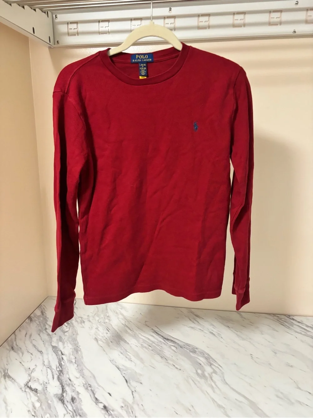 Polo Ralph Lauren Red Waffle Knit Thermal Long Sleeve Shirt - Kids L 14-16